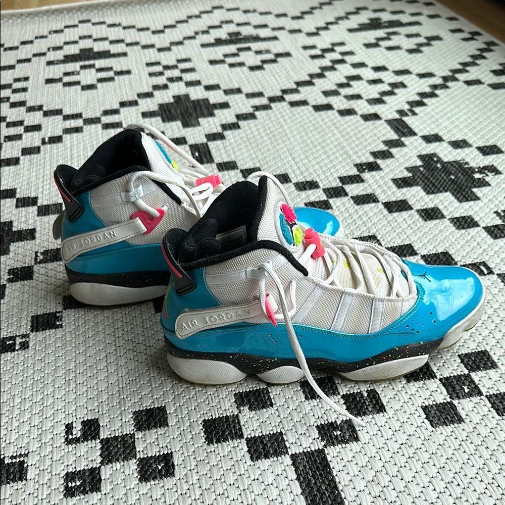 Jordan Blue and White Athletic Shoes Mesh Design